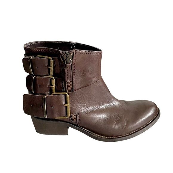 Browns B2 Brown Leather Ankle Boots With Buckles Inner Zip 38 - Picture 2 of 9